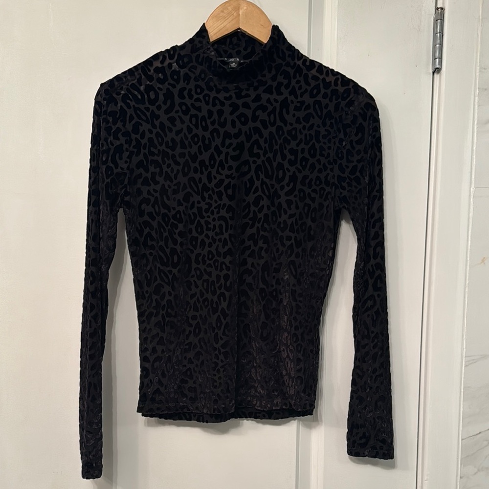 FORE Black Leopard Print Mock Neck Top